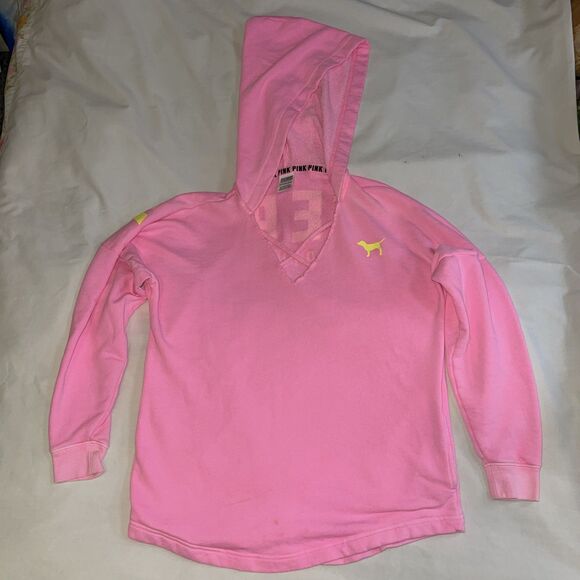 Women's XS Love Pink By Victoria Secret Lace Up Loose Baggie Pullover Hoodie Dog - Picture 1 of 8